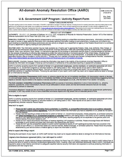 AARO UAP Program Report Form